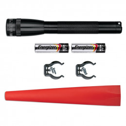 MINI MAGLITE LED Flashlight black & safety pack red