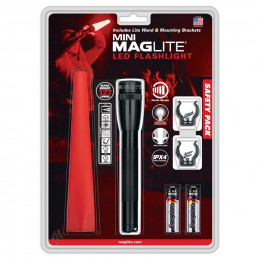 MINI MAGLITE LED Flashlight black & safety pack red